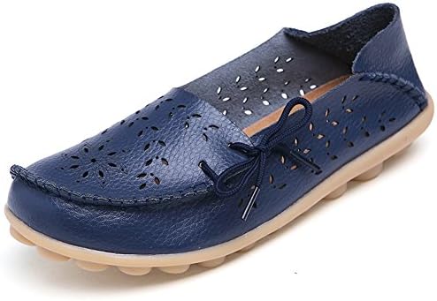 Ifashion Women's Drivers Hollow Out Carving Loafers Moccasins Slipper Pumps Causal Flats Boat Shoes Deep Blue 9