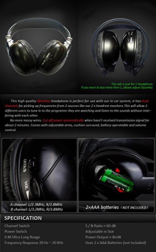 3 Paquete de Dos Canal plegable universal Cabeza IR Auriculares infrarrojos trasero Sistema de entretenimiento inalš¢mbrico Reproductor de DVD Mš®viles Juegos en coche TV Všªdeo Audio Escuchar auriculares