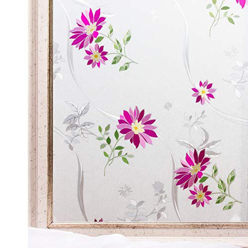 CottonColors 3D-Fenster-Folie selbstklebend, mattiert, Anbringung durch statische Wirkung, getönte Scheiben, dekorative Fensteraufkleber, UV-Schutz, zur eigenen Gestaltung 90cm x 200 cm Rote Blumen