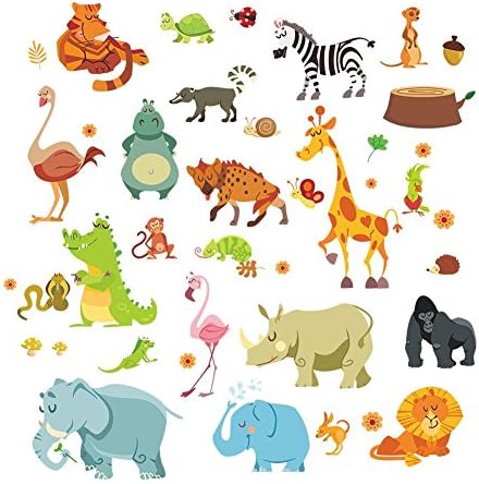 AWAKINK Jungle Wild Animal Monkeyn Lion Giraffe Elephant Dinosaur Zebra Wall Stickers Wall Decal Vinyl Removable Art Wall Decals for Girls and Boys Nursery Room Children's Bedroom