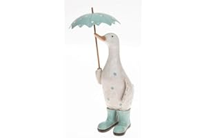 JOE DAVIES David's Polka Dot Print Cute Shabby Chic Duck Ornament Figurine With Umbrella and Wellington Boots (Aqua)