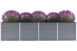 Myheimly Garten-Hochbeet Verzinkter Stahl Gartenbeet Pflanzbeet Frühbeet 320x80x77 cm Grau