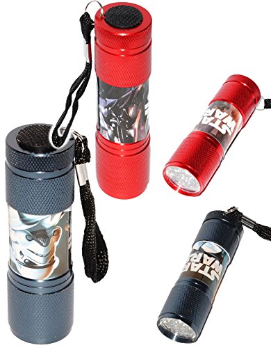 kleine - Taschenlampe LED - " Star Wars " - aus Metall - für Kinder & Erwachsene - Mini Lampe / Projektor - 9 fach LEDlicht - Licht Auto Kindertaschenlampe für Jungen - Darth Vader Yoda Jedi Stormtrooper - Metalltaschenlampe - klein - Jungentaschenlampe - Licht / Leuchte - Taschenleuchte