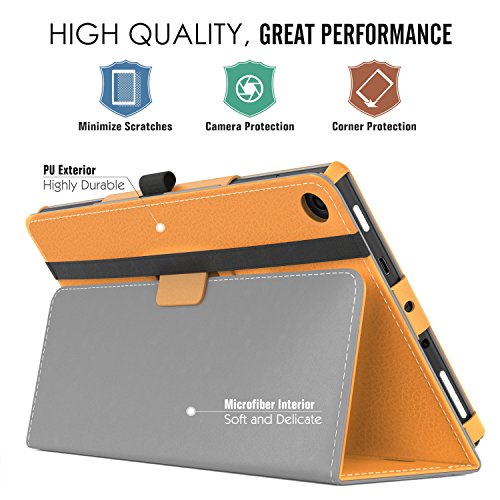 MoKo Hülle für All-New Amazon Fire HD 8 Tablet (7th Generation – 2017 Modell) – Kunstleder Ständer Schutzhülle Smart Cover mit Stift-Schleife für das neue Fire HD 8, Orange - 3