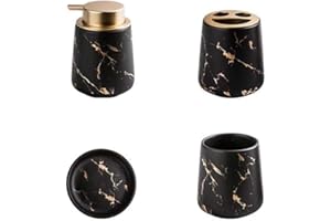 FORIDE Badezimmerzubehör-Set, 3- oder 4-teilig Keramik Haushaltswaren Marmor Optik modernes Design Badezimmerzubehör, keramik, Schwarz matt (4 Stück)