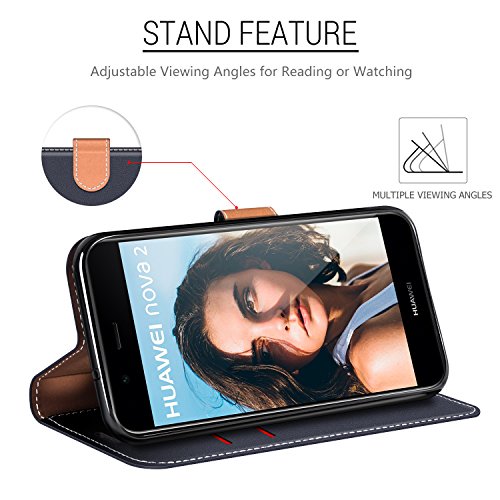 Coodio Huawei Nova 2 HÃ¼lle Leder LederhÃ¼lle Ledertasche Wallet HandyhÃ¼lle Tasche SchutzhÃ¼lle mit Magnetverschluss / KartenfÃ¤cher fÃ¼r Huawei Nova 2, Dunkel Blau/Rot
