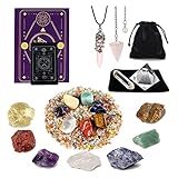 Soulnioi Crystals And Healing Stones Set: 7pcs Raw Chakra Stones, Rose Quartz Crystal Necklace, Clear Quartz Crystal Pyramid And Hxagonal Column, Gifts For Beginners Reiki Yoga Meditation