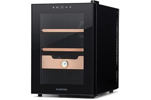 Klarstein El Presidente Zigarren Humidor - thermoelektrischer Humidor Schrank mit Glastür, Humidor Befeuchter mit Einschüben aus Zedernholz, Hygrometer, LED-Innenbeleuchtung, 37 Liter, schwarz