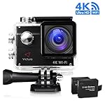 Victure Action Kamera 4K WIFI Sport Action Cam 20MP Ultra HD Helmkamera Wasserdicht für Motorrad Fahrrad Reiten mit 2 Verbesserten Batterien und Zubehör Kits