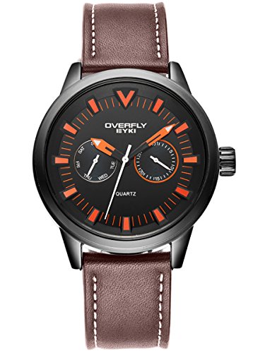 Alienwork Quarz Armbanduhr Multi-funktion Quarzuhr Uhr sport Modernes schwarz braun Leder YH.EOV3062L-02