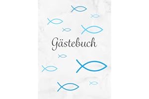 Gästebuch: Taufe | Kommunion | Konfirmation | Firmung・Hardcover mit Fisch Deko in Blau perfekt für Jungen・Für handgeschriebene Glückwünsche von ... Fingerabdruck Baum・Dezent dekorierte Seiten