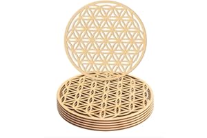 ELEVANTY Flor de la Vida Madera Pack de 6 ud de 10 cm Cada una, Posavasos Flor Vida, Mandala, decoración, Figura geométrica Decorativa