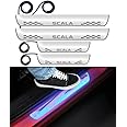FABTEC Car Door Foot Step Sill Plate with Mirror Finish LED Car Sill Plate Compatible with Renault Scala Car (Set of 4PCS, Blue) (6 month warranty)
