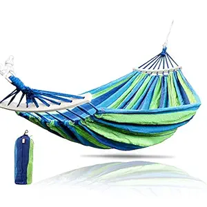 Gvnd Canvas Fabric Portable Garden Hammocks Striped Ultralight Outdoor Beach Swing Bed with Strong Rope,Swing for Garden
