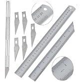Artlantis &Ccedil;elik Cetvel 30 cm ve Kretuar Bı&ccedil;ağı 5 Yedek Bıcaklı 1 Adet Paslanmaz &Ccedil;elik Metal &Ccedil;etvel 30 Santimetre
