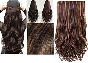 AURINKO Curly/Wavy Hair Extensions 5 Clips Based 24 inch Premium Quality Synthetic Hair Extensions for Women and Girls (Highlighter)