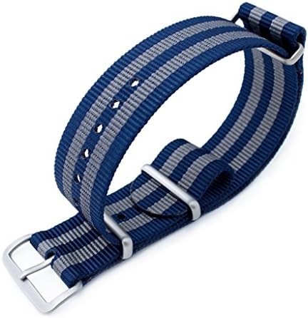 MiLTAT 21mm G10 NATO Watch Band, Ballistic Nylon Strap, Sandblasted - Navy &amp; Grey