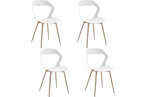 JZGORC Juego de 4 Sillas de Comedor Nórdicas, Sillas de Cocina, Piernas de Silla Metálica, Diseño de Respaldo Hueco Grande, Adecuado para Salas de Estar, Salas de Ocio - Blanco + Madera