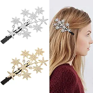 VAGHBHATT 2 Pcs Five-pointed Star Hairpins Rhinestone Hair Clips Elegant Clips Bride Wedding Hair Clips for Women Girls
