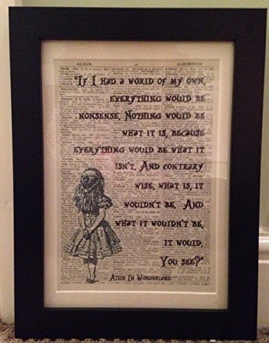 Parksmoonprints Vintage Alice In Wonderland nonsense Quote Dictionary Page Print Wall Art Picture FRAMED