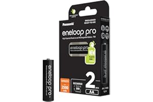 Panasonic eneloop pro AA/Mignon, 2er-Pack, min. 2500 mAh, 500 Ladezyklen Lebensdauer, geringer Selbstentladung, wiederaufladbarer Akkus in plastikfreier Verpackung
