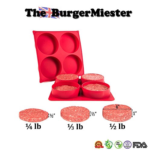 homequip 4 Hohlraum-Burgerpresse – Gesunde Homemade Hamburger & Gourmet Patties für BBQ Grill mit der burgermiester | Ofen backen Quiche, Pies & mehr | leicht zu Store Premium Lebensmittelechtes Antihaft Silikon Tablett - 3