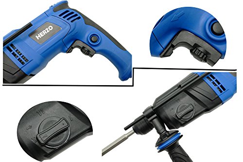 HERZO Expert 900W 3.0 J Bohrhammer mit Bohrer+Meissel 5 Stk SDS-Plus (bis 26 mm Bohr-Ø) Tiefenanschlag, Zusatzhandgriff, Koffer, Staubschutzkappe - 3