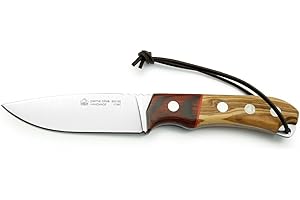 PUMA Jagdmesser Palma Olive Stahl 1.4116 Daumenrampe Pakka Olivenholzgriffschalen Fangriemenöse Lederscheide Messer, blau, M