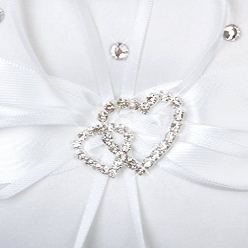 SODIAL(R) 2 Stk Weiss Blumen Maedchen Korb Kristall Strass Dekor und 1 Stk Hochzeit Ringkissen 15cmx15cm Weiss Doppel Herz Kristall Strass - 3