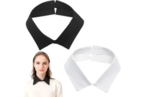 LEEQ Cuello Falso Desmontable para Femenino - 2PCS Falso Cuello cordón de la cuellos postizos, Falsa Punta de Solapa, Accesorios de Ropa, Media Camisa de Cuello Falsas(Blanco/Negro)