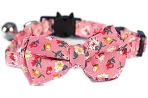 Luxury Cat Collars with Bow Tie and Bell | Safe Quick Release Breakaway Buckle | Zacal Cat Collars (Pink Floral)