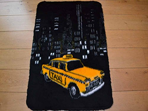 Yellow Taxi Non Slip Machine Washable Sheepskin Style Kids Rug. Size 70cm x 100cm