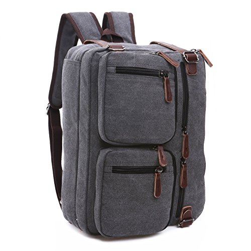 BAOSHA HB-22 Vintage Leinwand Herren Aktenkoffer Rucks  cke Arbeitstasche Umh  ngetasche Schultertasche Canvas Laptoptasche f  r 14 Zoll Grau