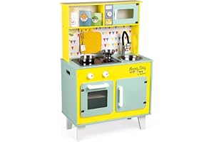 Janod - Big Wooden Play Kitchen - Happy Day - With Fridge and Microwave Oven, Sound and Light - Pretend Play Toy Kitchen - 7