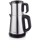 King KCM333 Sonat &Ccedil;ay Makinesi | 1,7L Su Isıtıcı & 0,8L &Ccedil;elik Demlik | Sıcak Tutma Fonksiyonlu &Ccedil;elik &Ccedil;aycı | 360&deg; D&ouml;nebilen T