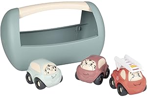 Smoby Little Set 3 Véhicules - Premier Âge - 2 Voitures et 1 Camion de Pompier - Boîte de Transport - A Partir de 12 Mois