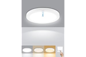 LITGLOBE LED Ceiling Light with Motion Sensor,12W 1200LM Motion Sensor Lights Indoor,3000K-4000K-6500K Bathroom Ceiling Light with Memory Function,Ø19CM Round LED Ceiling Light for Porch Stairs Balcony Garage