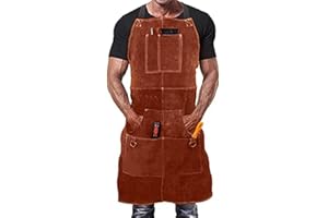Niceminiwall Men's Leather Welding Apron, 60 * 90cm Heavy Duty Heat Resistant Workshop Apron Welder Blacksmith Gunsmith Flame Retardant Protective Gear