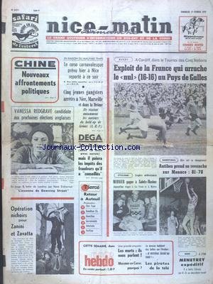 Download NICE MATIN DIMANCHE [No 9815] du 20/10/1974 - BASKET-BALL - ANTIBES CONTINUE 97-84 DEVANT CHALLANS BOXE - TAVAREZ VAINQUEUR DE MIRANDA AUX POINTS FOOTBALL - SKOBLAR A NICE-MATIN - MON JUBILE SERA LE DERNIER MATCH DE MA CARRIERE- LE FISC AMERICAIN RECLAME PLUS DE 820 000 DOLLARS A ROCKEFELLER - IL N AVAIT PAS PAYE D IMPOTS EN 1970 MONSIEUR CANADA A PARIS - PAR RENE DABERNAT