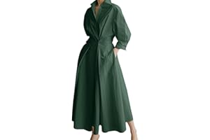 FEMEREINA Women Maxi Shirt Dress Long Sleeve Button Smocked Waist Long Dress Loose Swing Party Dress with Pockets