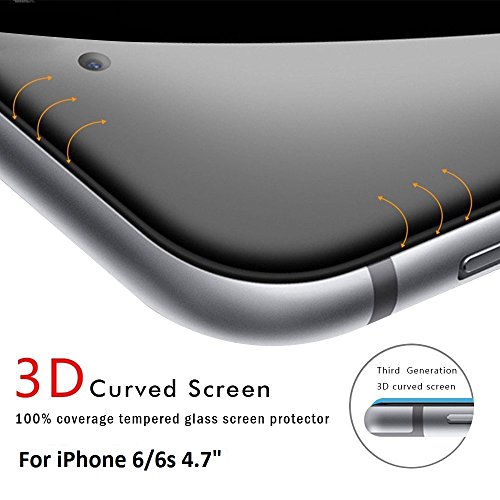MarvTek Full Cover Vidrio Cristal Templado Completo curvo 3D para iPhone 6 6s 4 7    3D Touch Compatible  Protector de Pantalla Completa 3D para iPhone 6   6s 4 7   Negro  