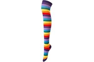 Cacilie Kniestrümpfe Damen Mädchen Fußball Sport Socken College Cheerleader Kostüm Strümpfe Cosplay (Einheitsgröße Große Größen, Lila Regenbogen)