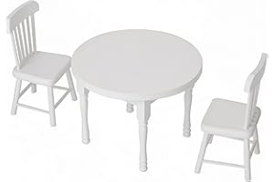 Quintrost 3 Piezas Mini Mesa de Comedor Silla Casa de Muñecas, 1:12 Juego Modelo Mesa Redonda y Sillas en Miniatura para Casa de Muñecas, Vintage Dollhouse Accesorio Decoración (Blanco)