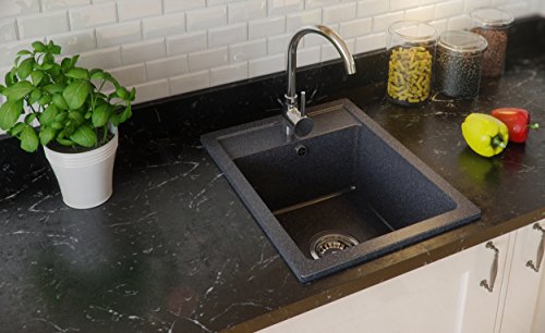 Granitspüle graphit, 1-Becken, Siphon, Granitbecken, Küchenspüle, Schrankbreite ab 40 cm - 3