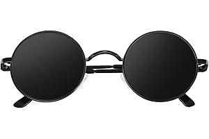 CGID Lunettes de Soleil Polarisées Ronde Homme Femme Lunettes Style Rétro Vintage Cercle Cadre Métallique Protection UV400