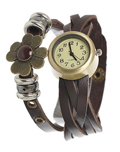 Souarts Damen Armbanduhr Lederarmband Jugendliche Maedchen Armreif Uhr mit Batterie Zifferblatt Kaffee