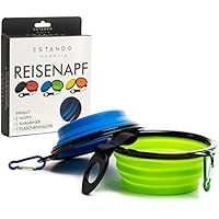 2er Hundenapf Set inklusive Flaschenhalter - Futternapf für Hund und Katze (400ml): Faltbarer Napf aus Silikon (SGS geprüfte Qualität), idealer Fressnapf und Wassernapf für unterwegs – Reisenapf (M, Blau-Grün)