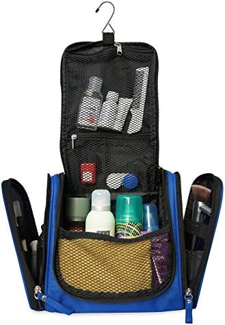 Spacious Premium Toiletry Bag with hanging hook | Large Travel Kit for men &amp; woman | Water-resistant Wash Bag with lots of compartments | XXL Cosmetic Bag with hanging strap (Blue)