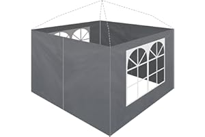CLIPOP 4 Replacement Side Panels for Gazebo, Waterproof Sunshade 210D Oxford Cloth Replacement Marquee Wall Panels with 2 Window, Exchangeable Side Panel for 2 x 2M Gazebos (2 × 2 m, Grey)