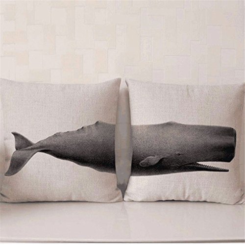 HENGSONG Vintage Kissenbezug Lendenkissen Bettkissen Pillowcase Kissenhuelle Haus Sofa Zimmer Auto Deko 45 x 45 cm Set 2er Geschenk (Wal) - 2